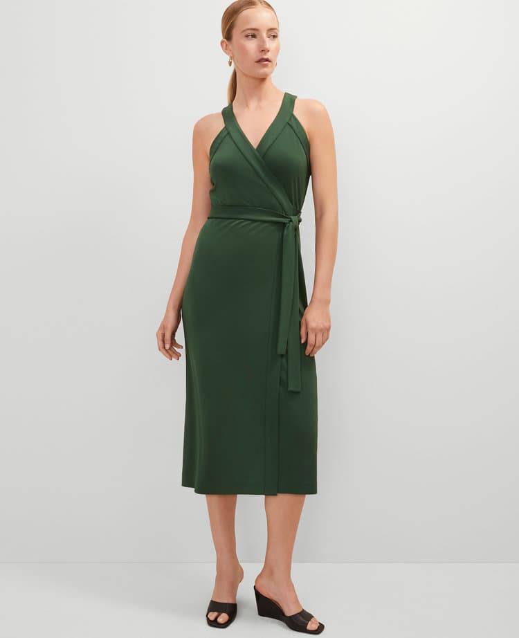 Petite Halter Wrap Midi Dress