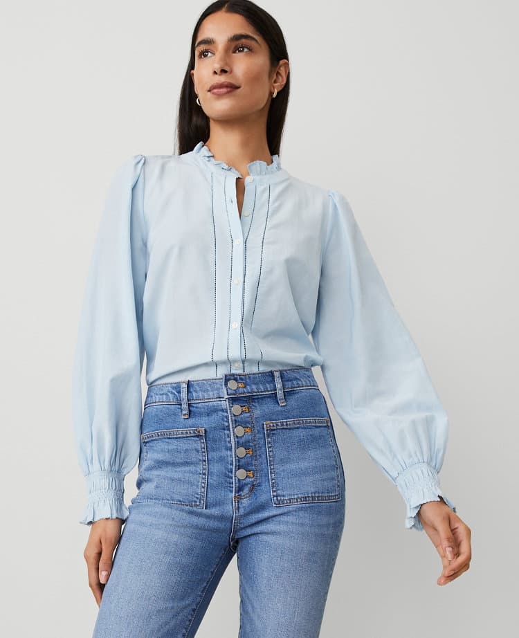 Cutout Smocked Cuff Blouse