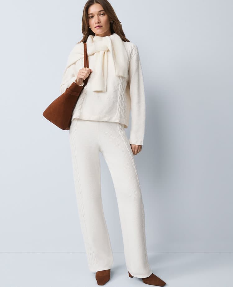 Weekend Collection Mixed Stitch Wide-Leg Sweater Pant