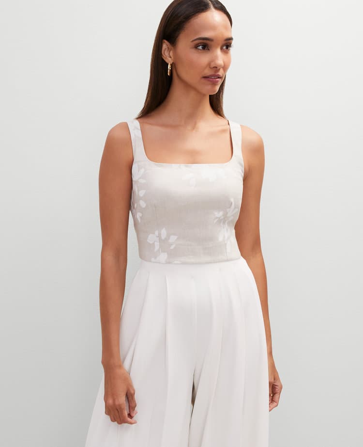 Petite Floral Linen Blend Tank Top