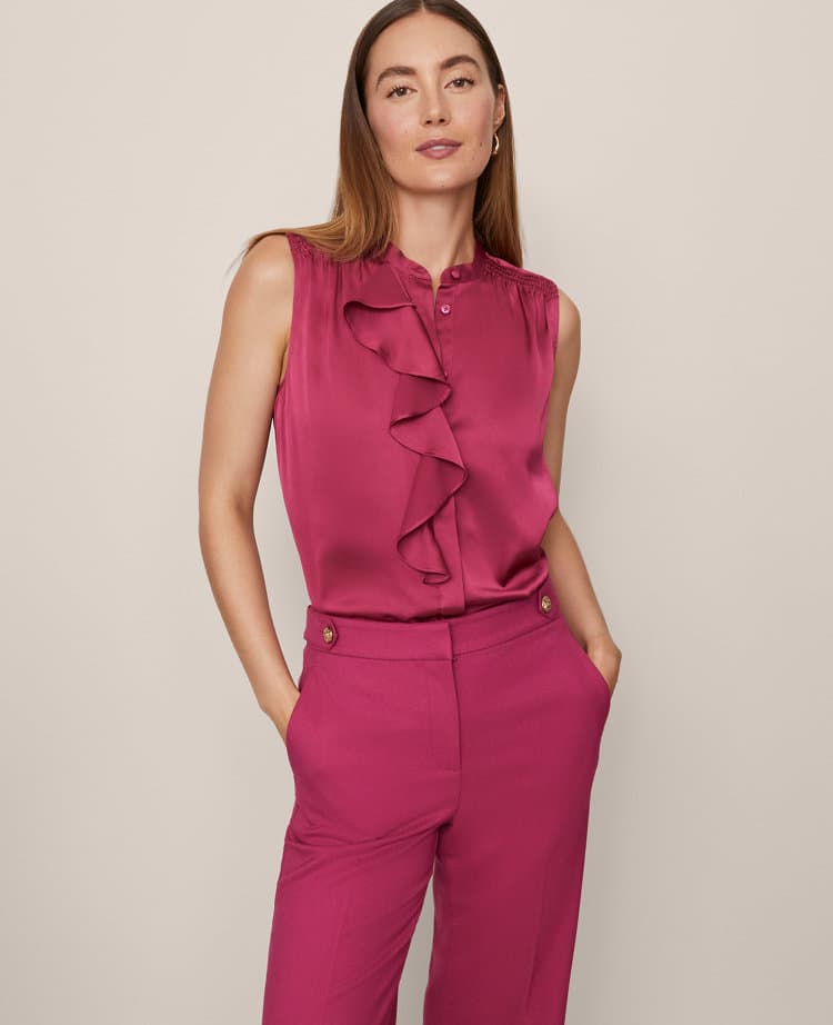 Satin Ruffle Sleeveless Blouse