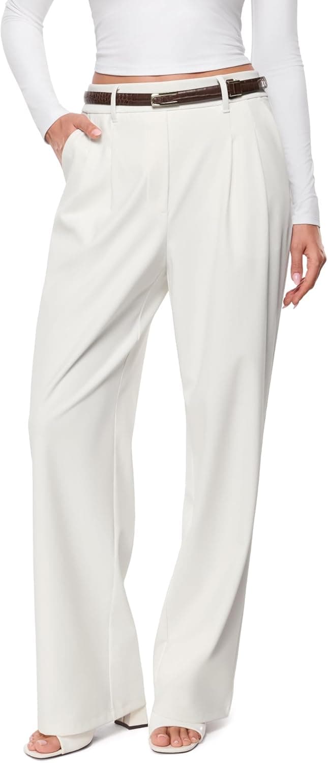 Women's Wide Leg Dress Pants High Waisted Stretchy Pull On Work Office Business Casual Trousers Slacks with Pockets
