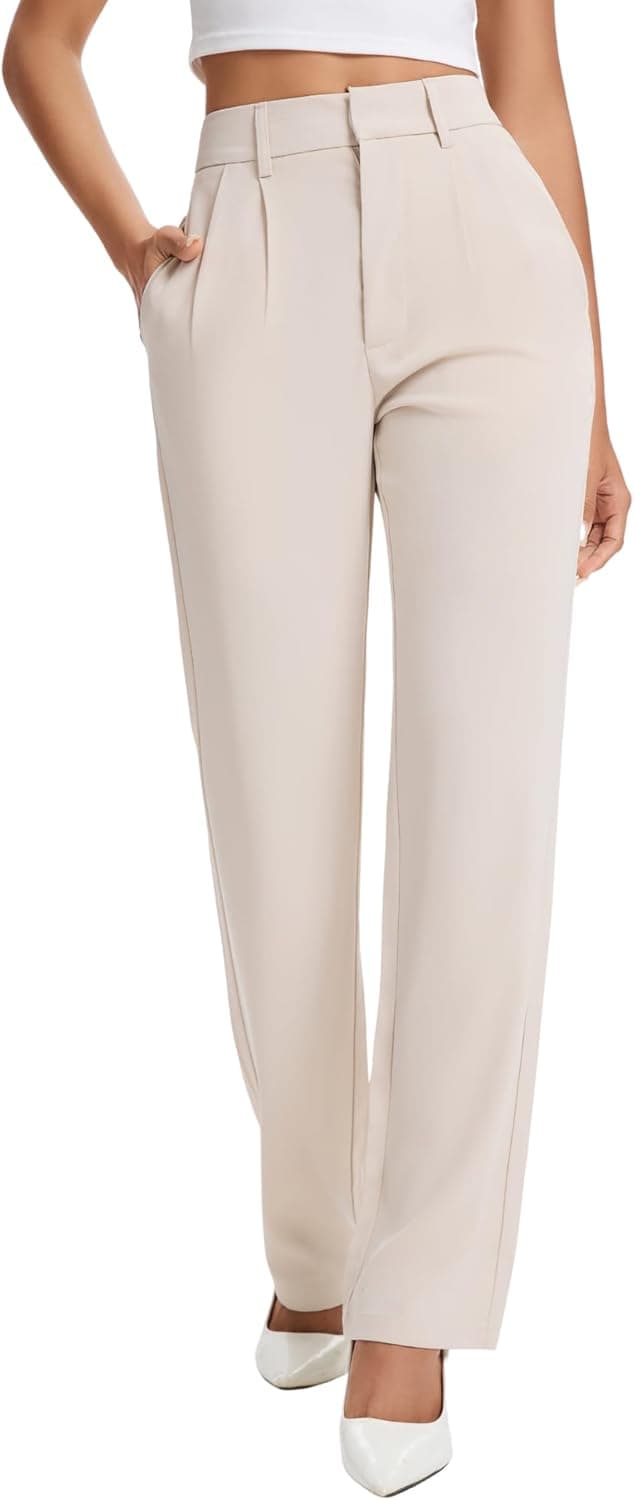 High Waisted Work Dress Pants for Women Straight Leg Business Casual Trousers with Pocket