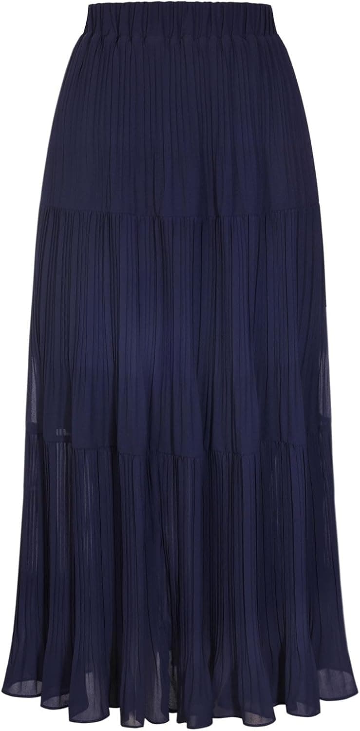 2026 Women's Chiffon Maxi Skirt, High Waist Pleated Skirts, Summer Flowy Long Skirts with Underskirt
