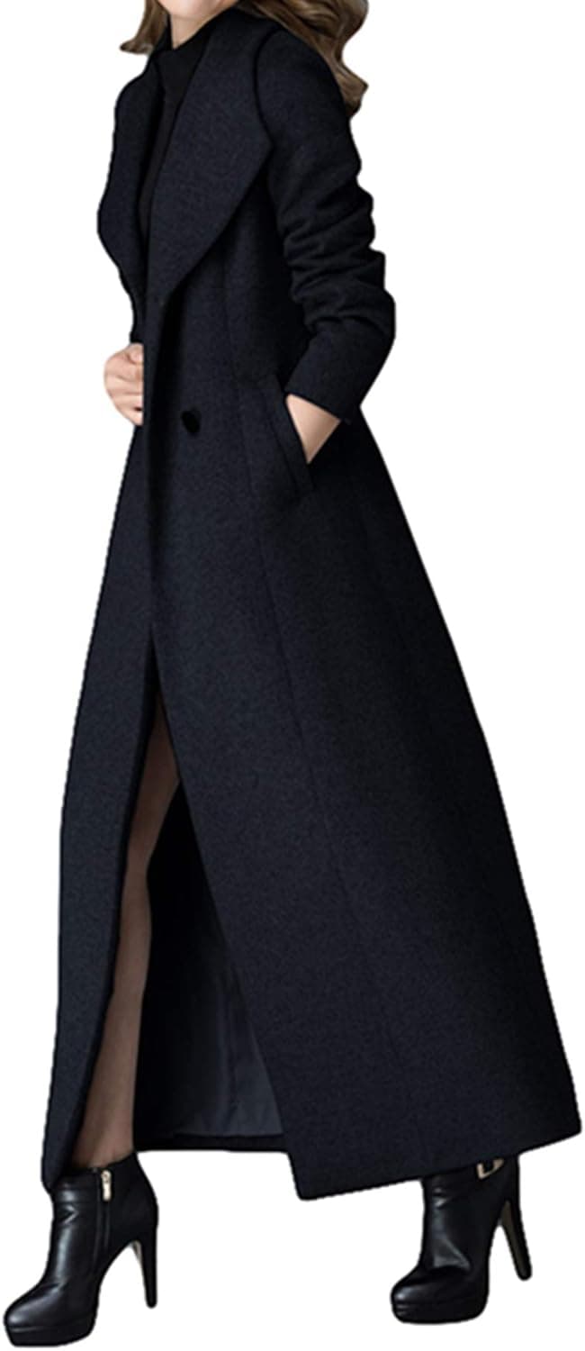 Women's Charming Long Wool Trench Coat Winter Double Breasted Classic Warm Thick Jacket