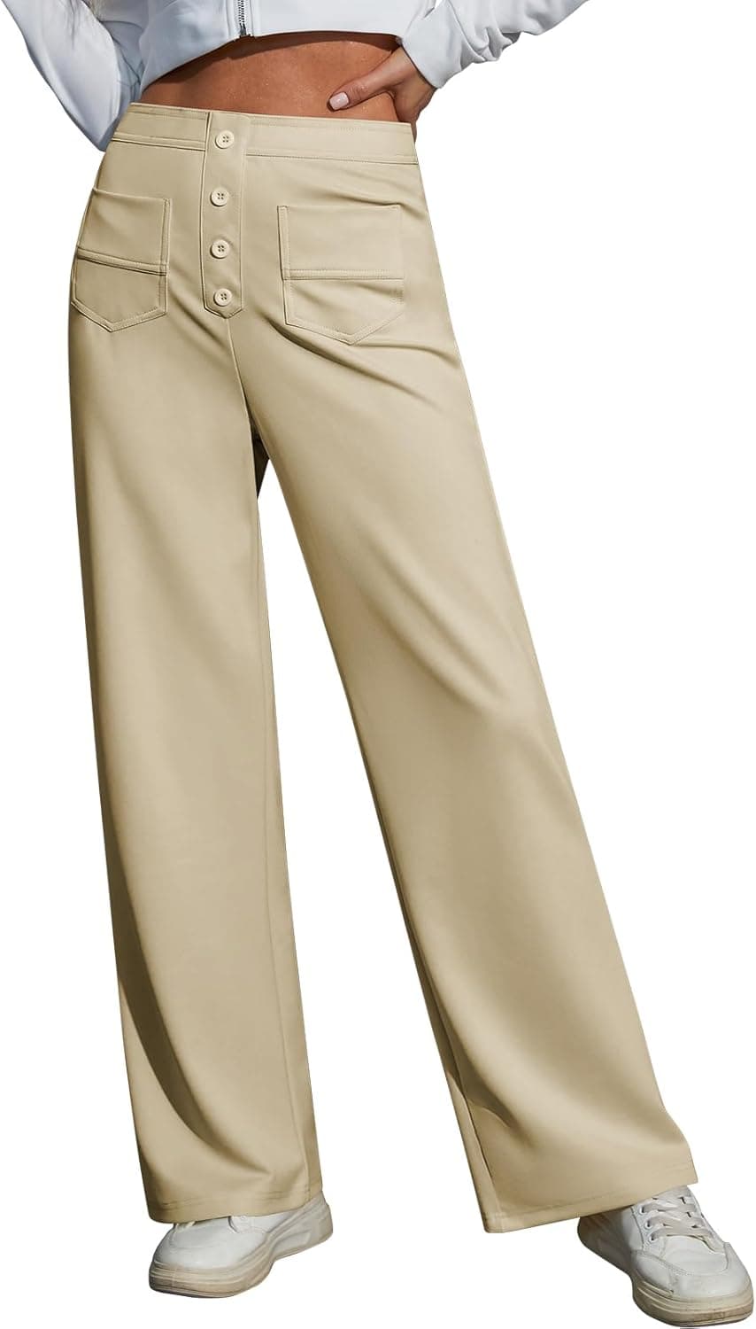 Work Pants for Women Stretchy High Waisted Wide Leg Business Casual Trousers 2025 Women's Dress Pants with Pockets