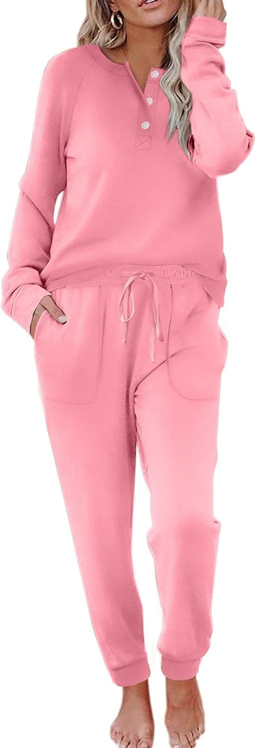 Womens Pajamas Long Sleeve Jogger Sets Comfy Pjs Soft Loungewear 2 Piece Lounge Sets with Pockets S-XXL