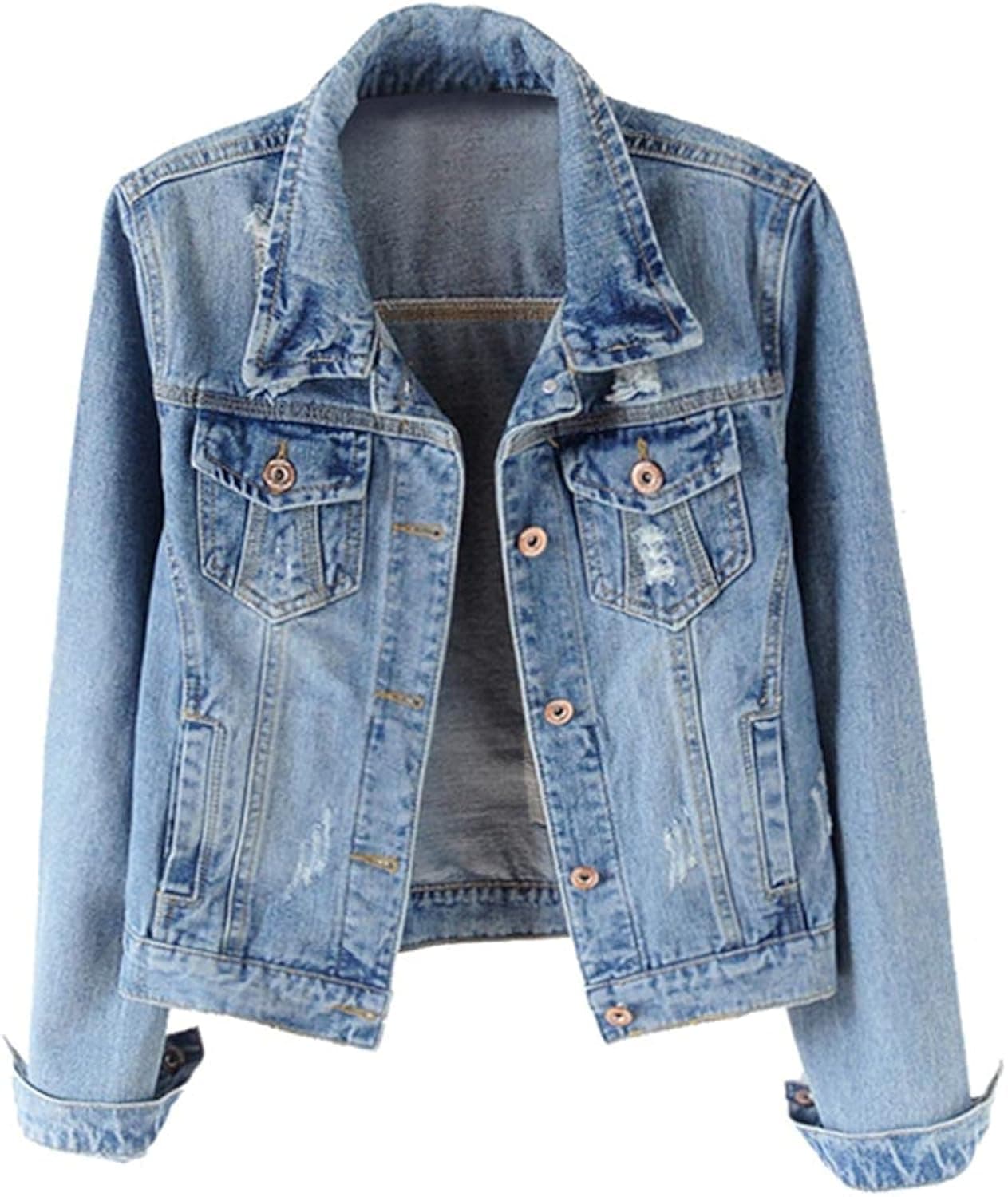 Womens Denim Jackets Distressed Ripped Long Sleeve Jean Jacket Coats