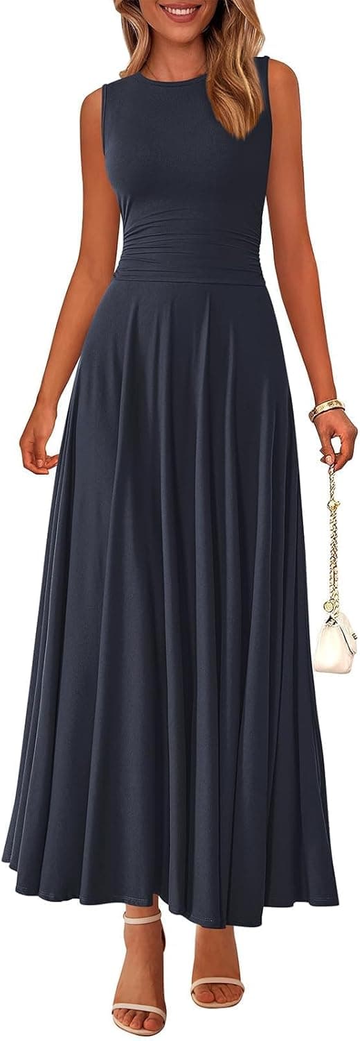 Womens Spring Dresses 2026 Casual Sleeveless Crewneck Aline Maxi Dress Stretch Tank Flowy Long Dresses