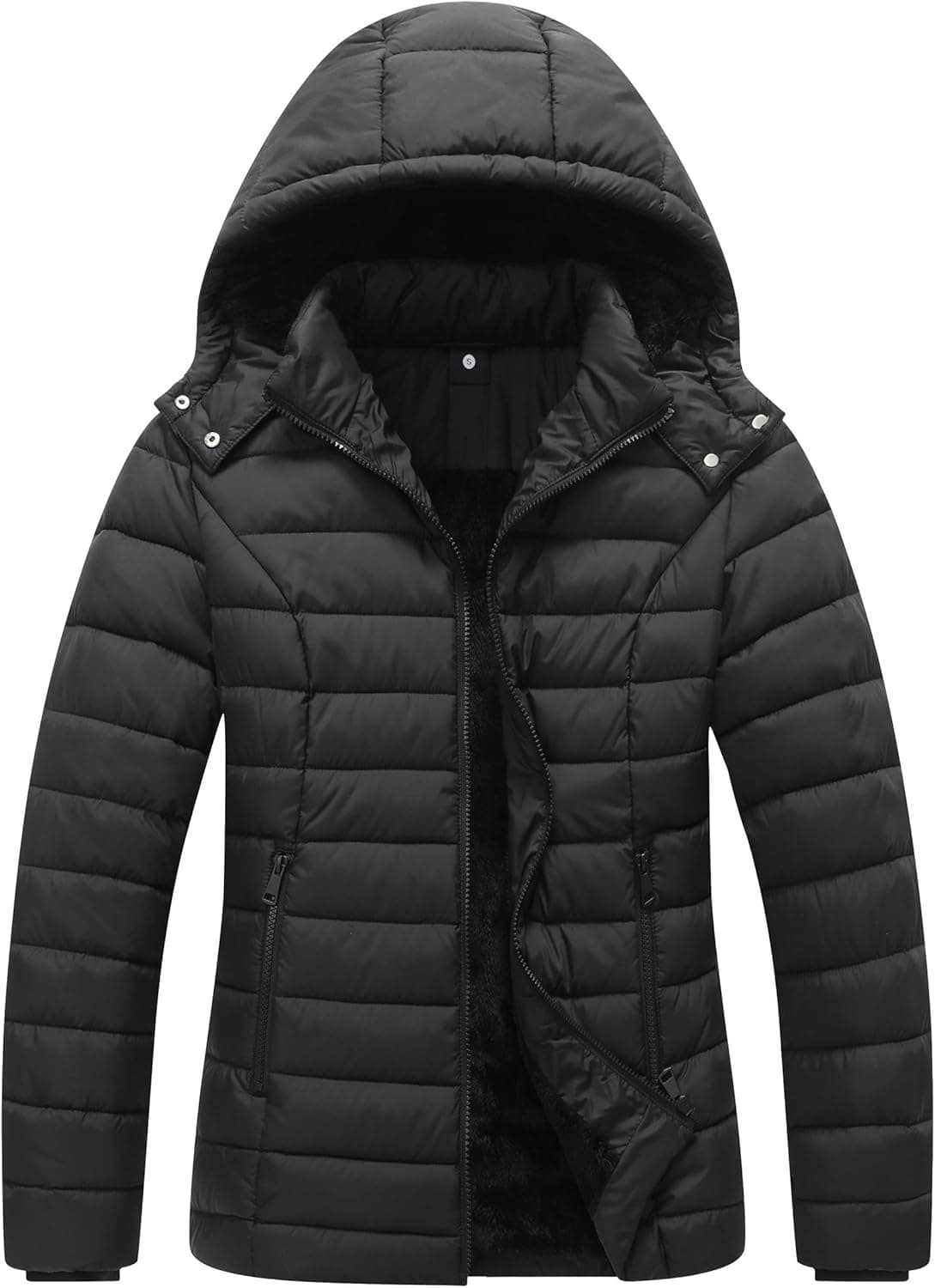 Women's Quilted Down Coat Waterproof Warm Thicken Flannel Lined with Detachable Hood Windproof Winter Puffer Jacket
