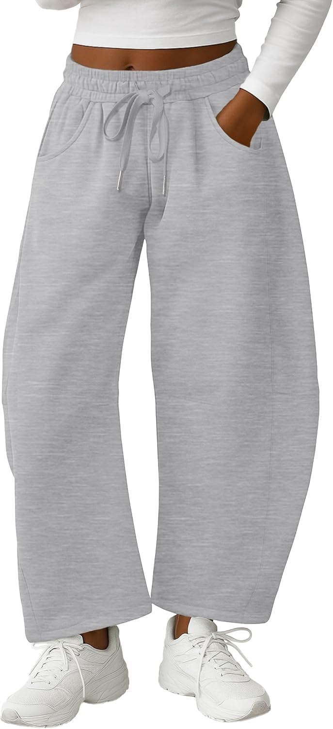 Barrel Sweatpants Women Casual Baggy Elastic Waisted Pants Wide Leg Gym Trousers with Pockets