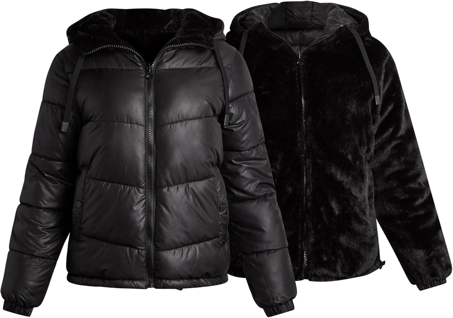 Womens Winter Jacket - Heavyweight Reversible Quilted Parka Puffer Coat Faux Fur Lined Jackets for Women