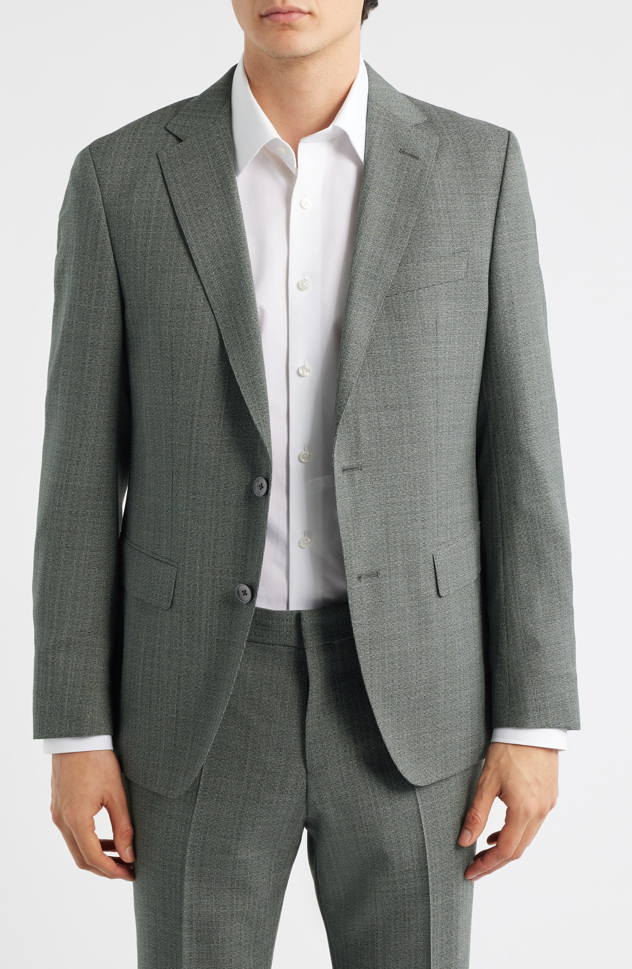 Hutson Slim Fit Green Melange Virgin Wool Sport Coat