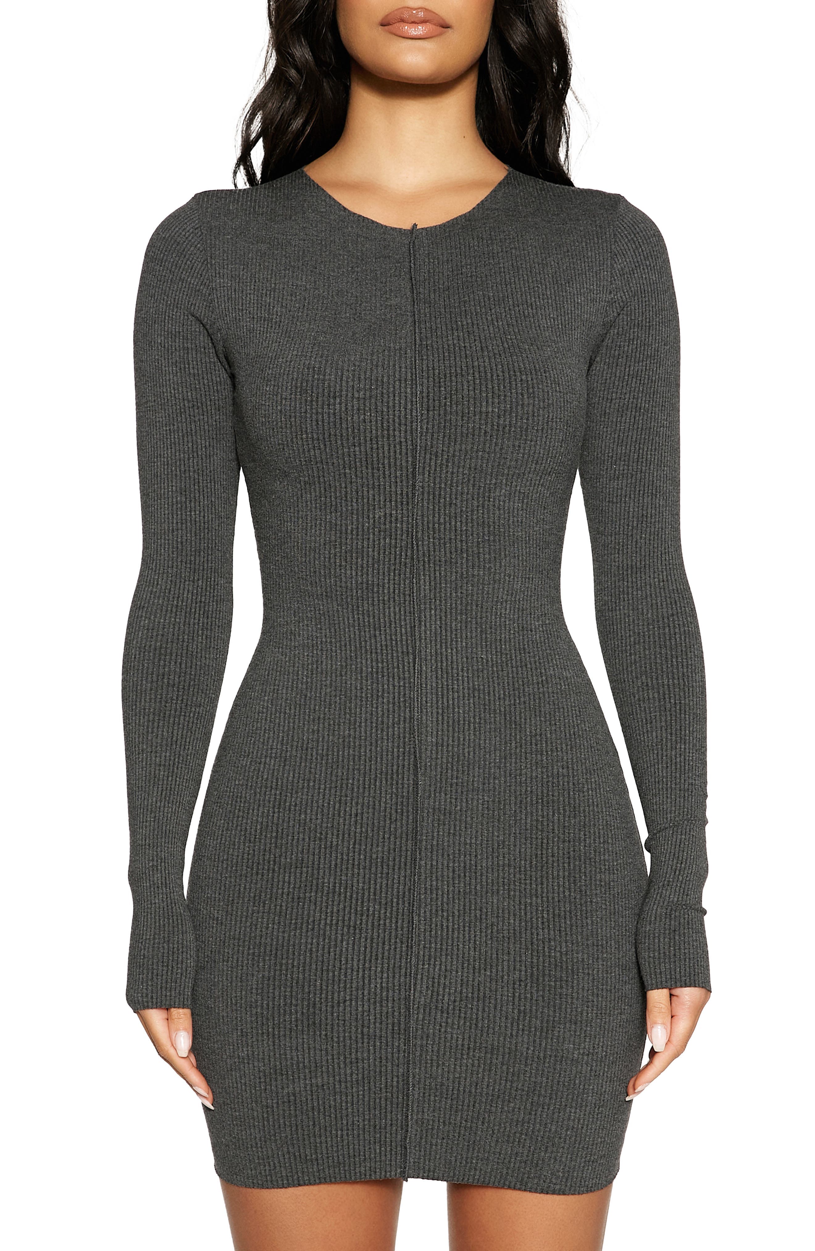 Snatched Vibes Long Sleeve Rib Knit Minidress