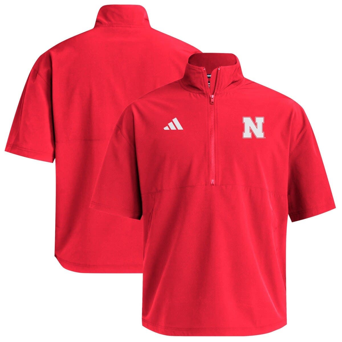 Men's adidas  Scarlet Nebraska Huskers Woven Quarter-Zip Short Sleeve Pullover