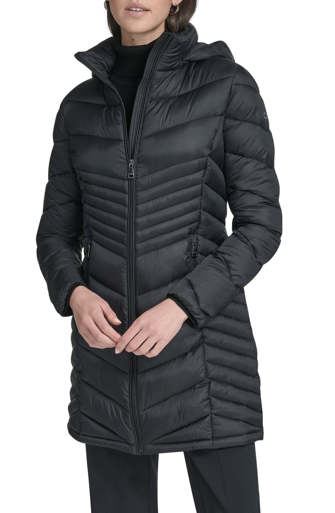 Water Resistant Chevron Quilted Puffer Jacket