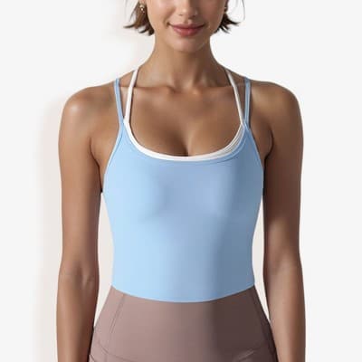 Anna-Kaci Active Women's Double Strap Athletic Crop Tank Top with Built-In Bra Athletic Fitted