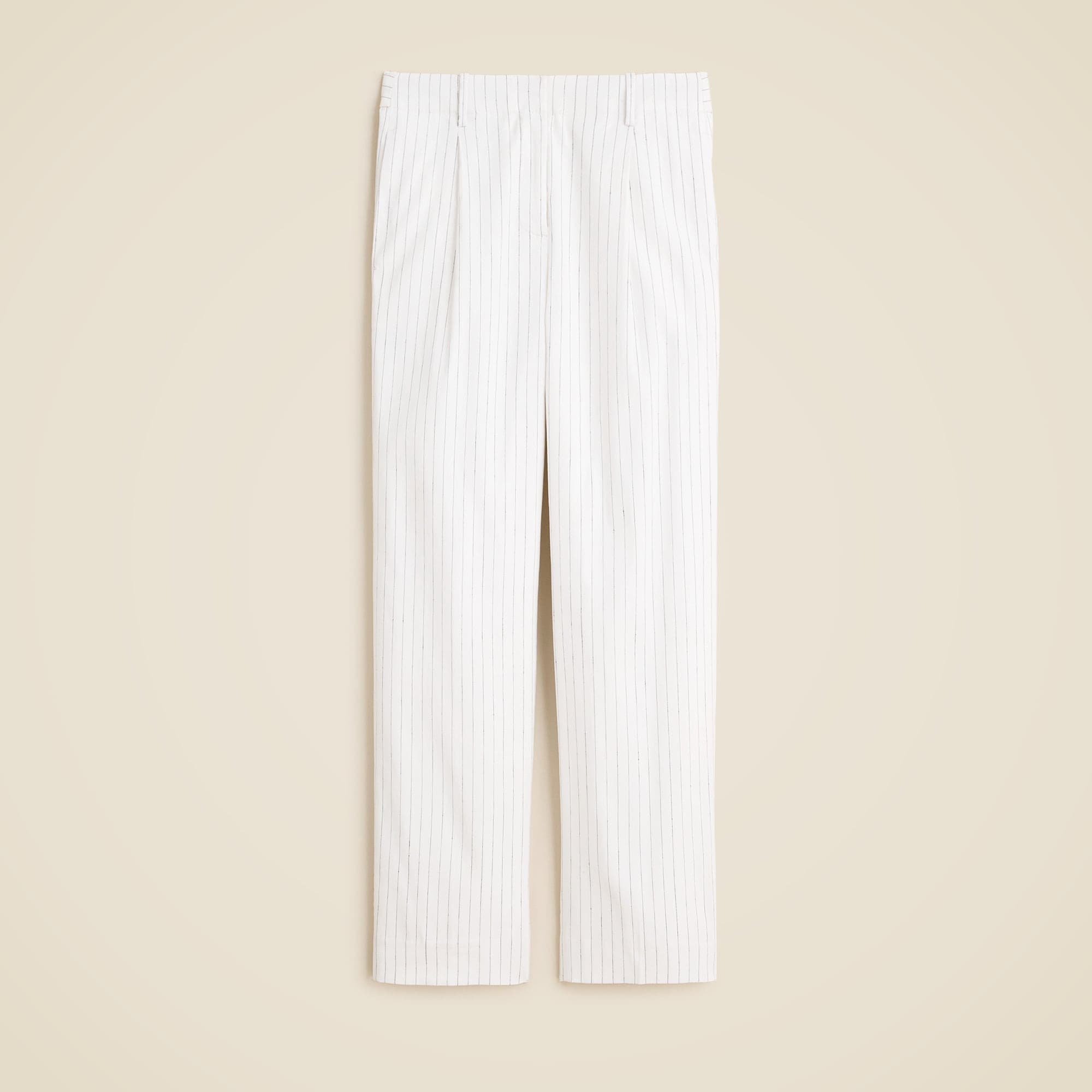 Pleated tapered pant in pinstripe linen-viscose blend