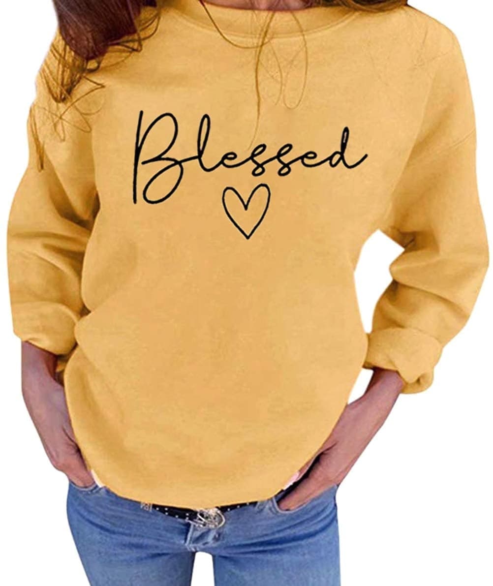 Blessed Sweatshirt for Women Letter Print Lightweight Thanksgiving Pullover Tops Blouse
