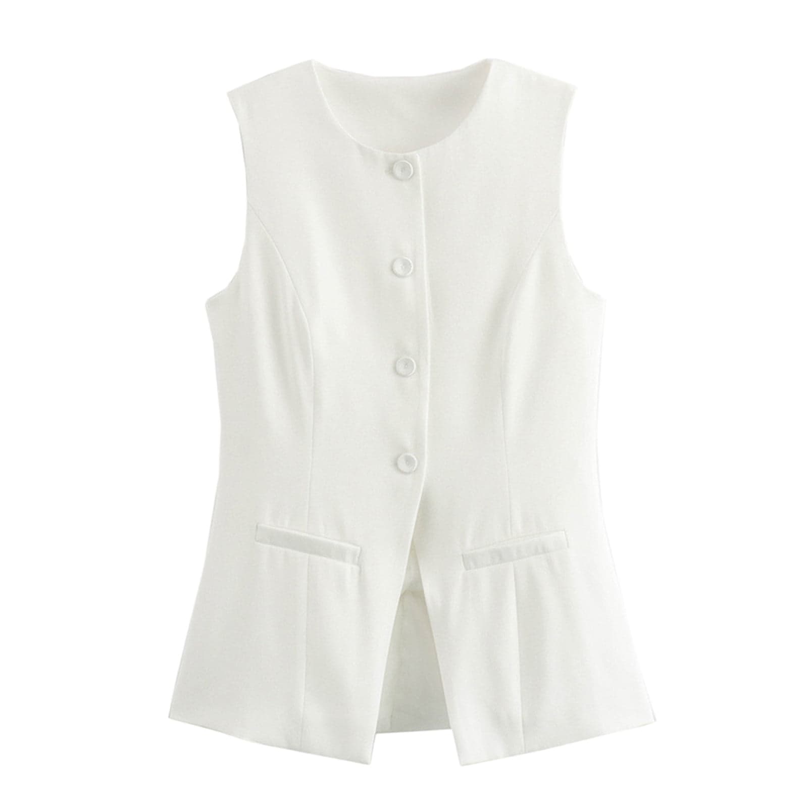 Women's Sleeveless Blazer Vest Round Neck Button Front Casual Business Chic-Style Fashion Sporty