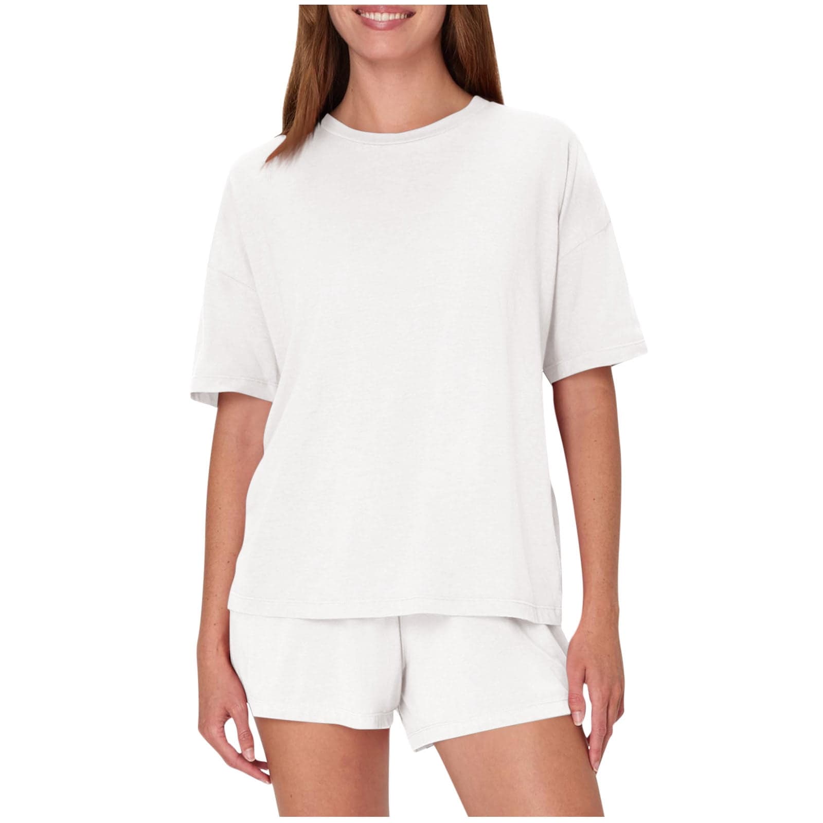 Women's 2 Piece Outfits Summer Comfy Lounge Sets Casual Loose Outfits Matching Tops and Shorts 02-White XL