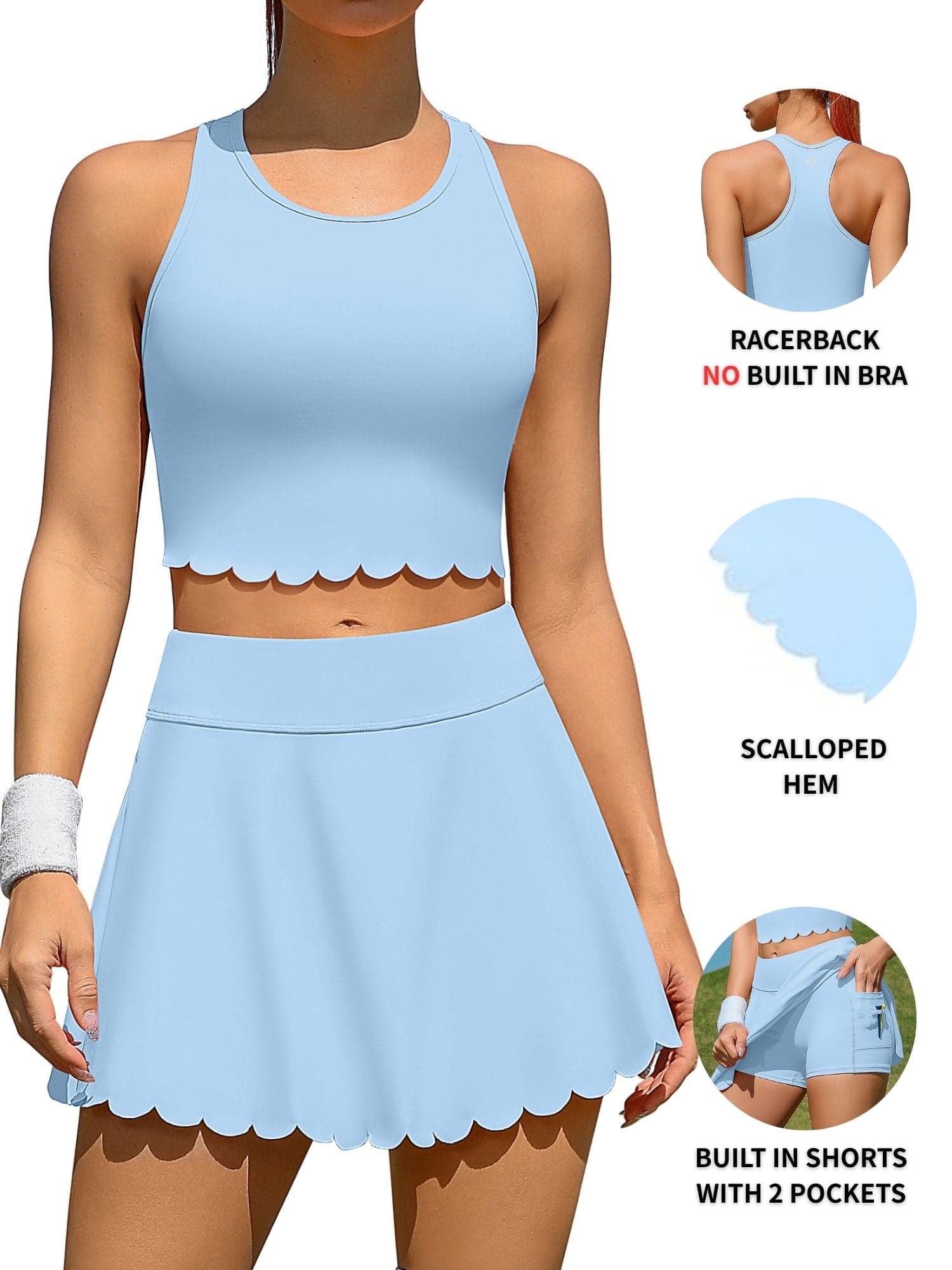 Women Tennis Skirt 2 Piece Sports Dresses Athletic Workout Dress with Shorts and Pockets Badminton Skirt Top and Skirt