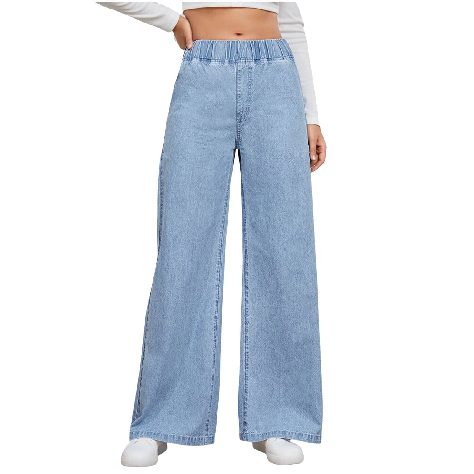 Jeans Pants for Women Wide Leg Elastic High Waist Loose Casual Stretch Fall Denim Trousers