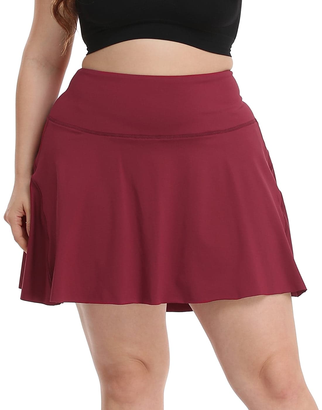 Women's Plus Size Tennis Skort Pleated Skirt with Shorts Burgundy 1X