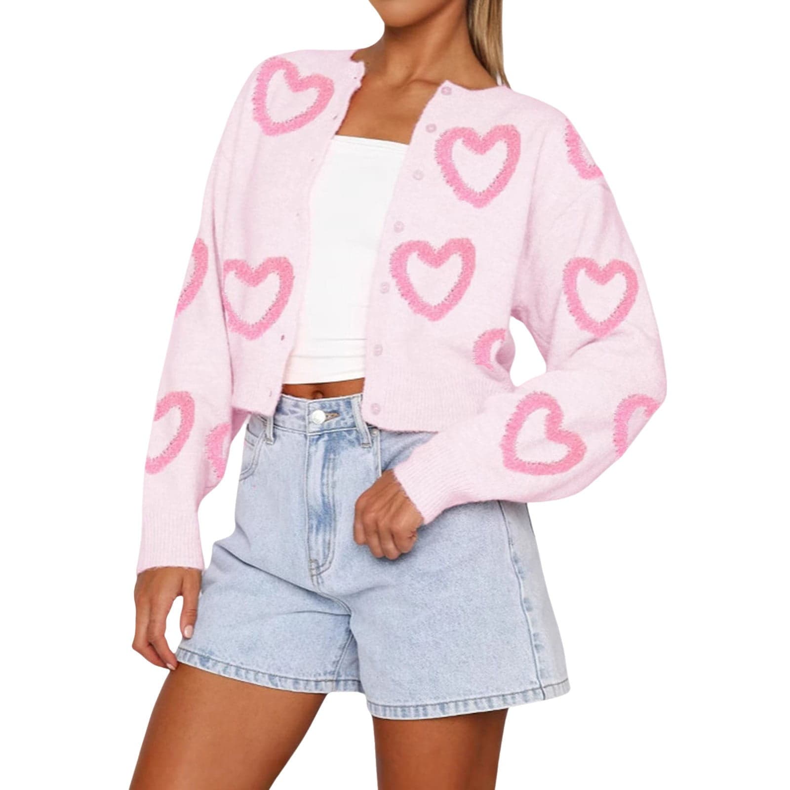 Women's Valentine's Day Knit Sweater Long Cardigan Sweaters for Women Valentine Cardigan for Women Fall Cardigans for Women Cardigan Sweaters for Women Woman Cardigan Sweater Light Pink M