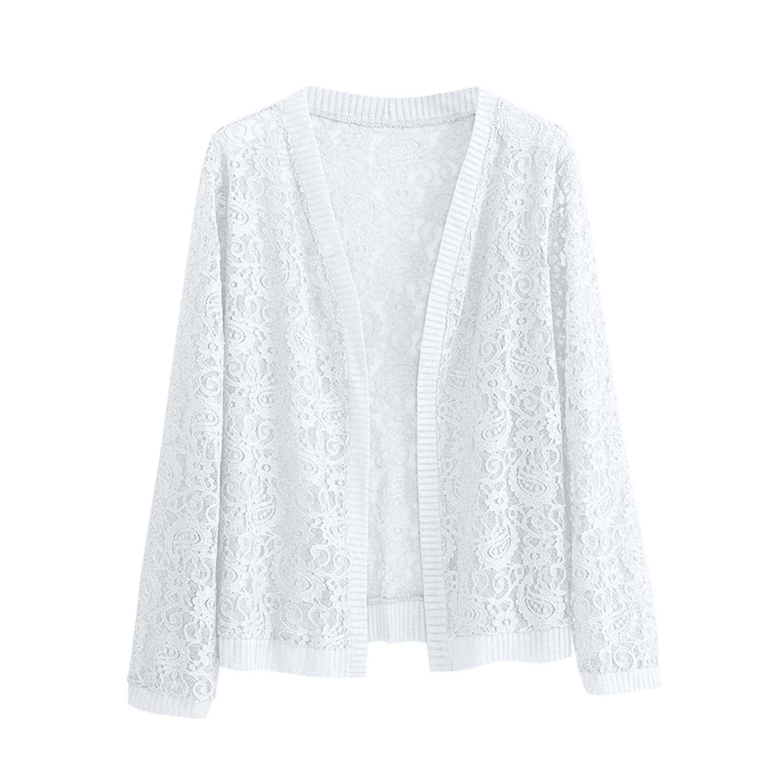 Lace Cardigan Womens Plus Size Long Sleeve Cover up Floral Hollow-Out Open Front Cardigans