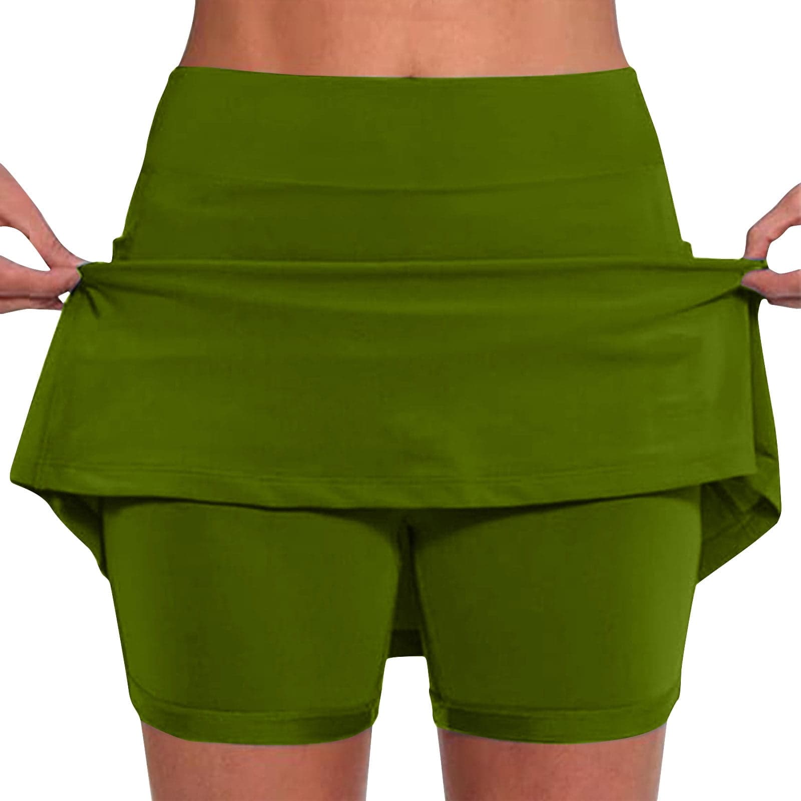 Women's Gym Shorts New Color Mid-waist Skirt Pants Sports Casual Shorts Bottoming Skirt Pants on Clearance,Army Green L