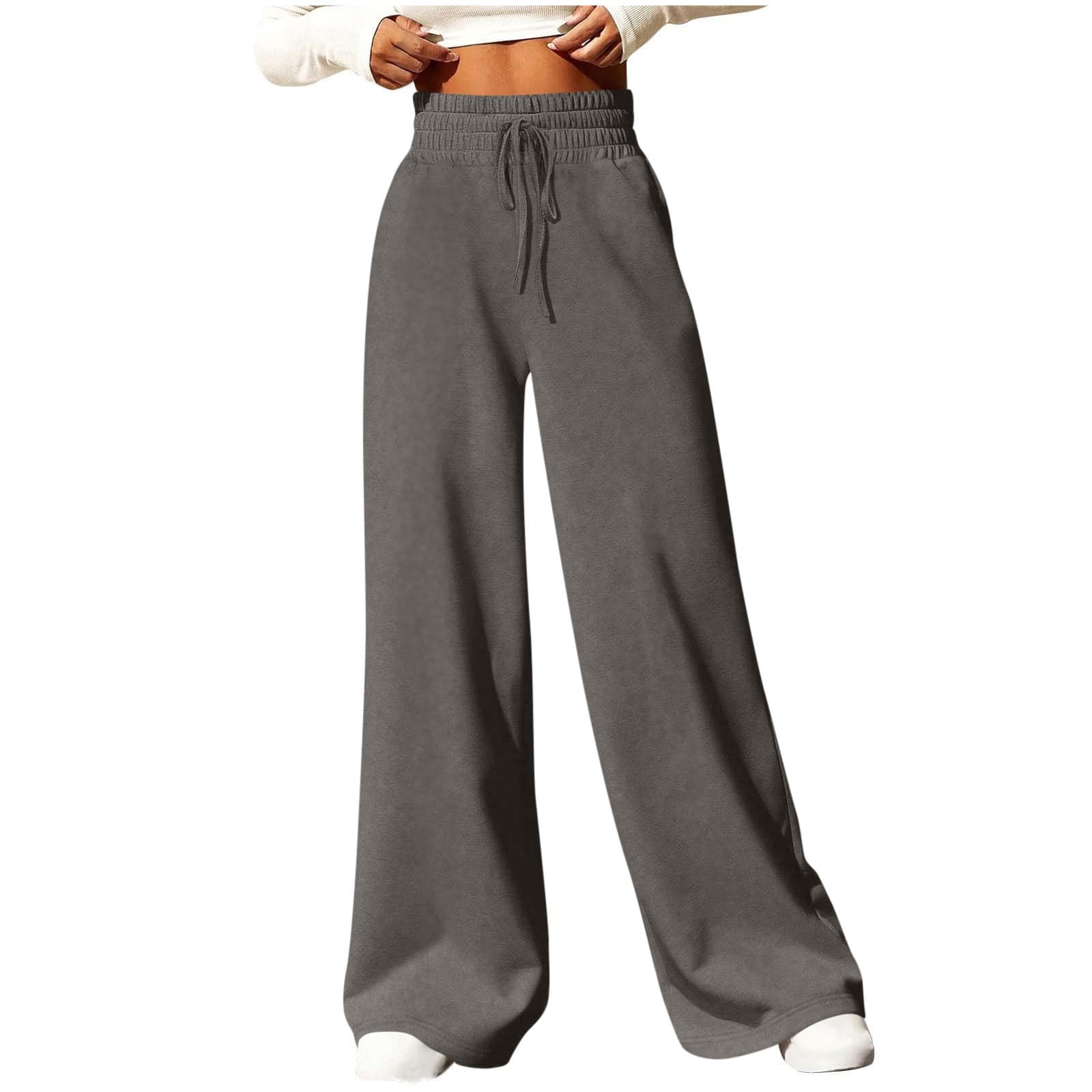 Wide Leg Sweatpants for Women Elastic High Waisted Drawstring Workout Lounge Pants Baggy Athletic Casual Trousers(Gray,Medium)