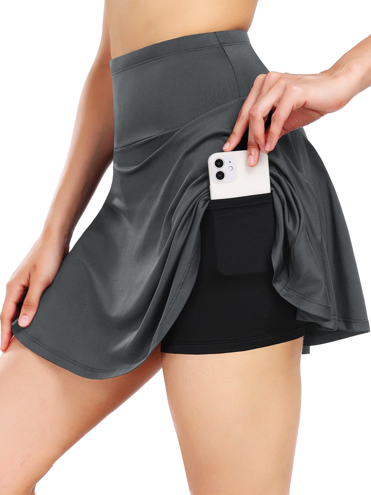 Womens 2 in 1 Tennis Skirts High Waisted Athletic Golf Skirt with Pockets,Gray,US Size XL