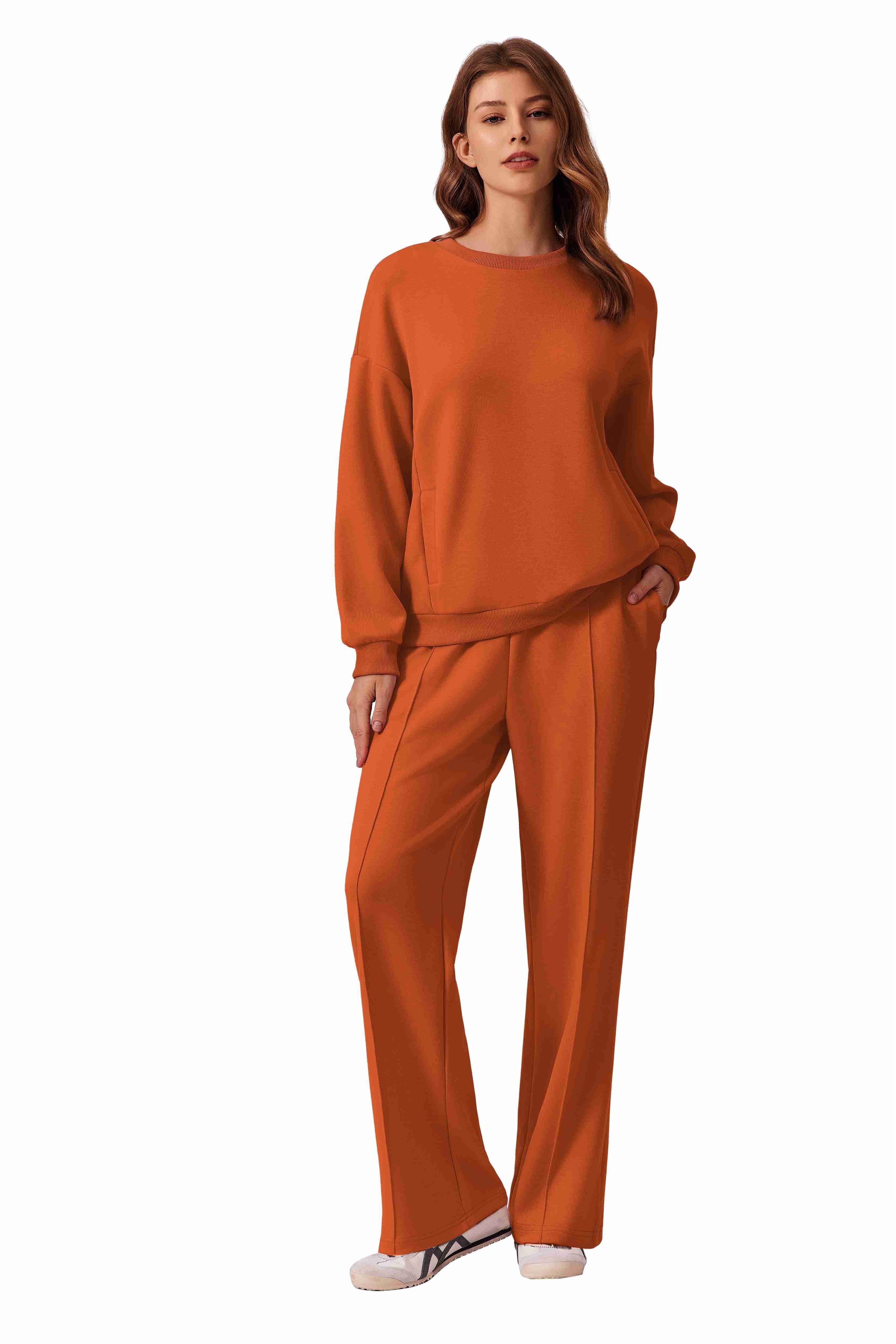 Lounge Sets For Women Long Sleeve Crewneck Sweatshirts Straight Leg Sweatpants Matching Set Airport Outfits For Women