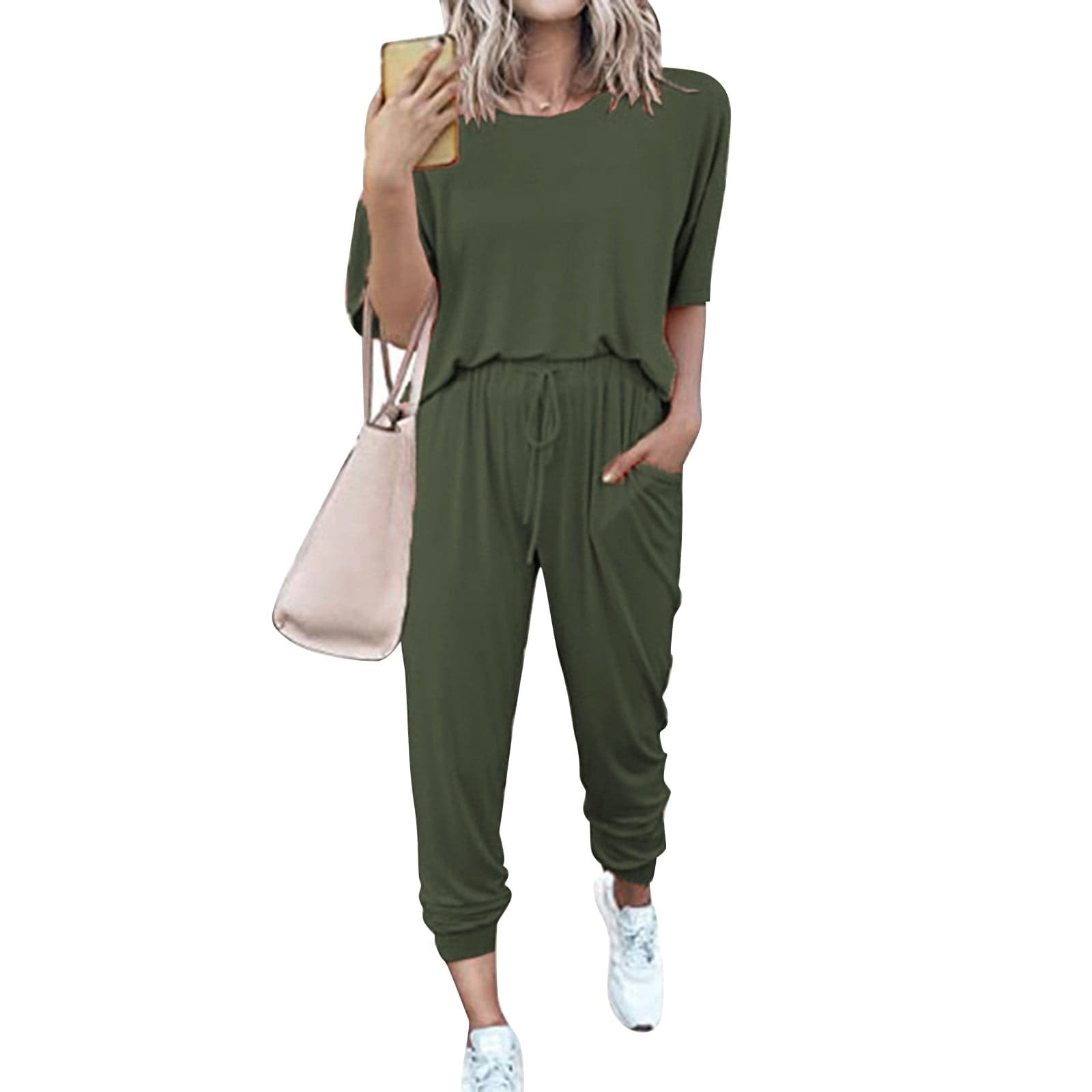 Two Piece Sets,Lounge Sets,Two Outfit Short Sleeve Pullover With Drawstring Long Pants Tracksuit Jogger Set,Matching Sets,Womens Sweatshirt,Tracksuit for Women,Fall Outfits,Army Green 3XL