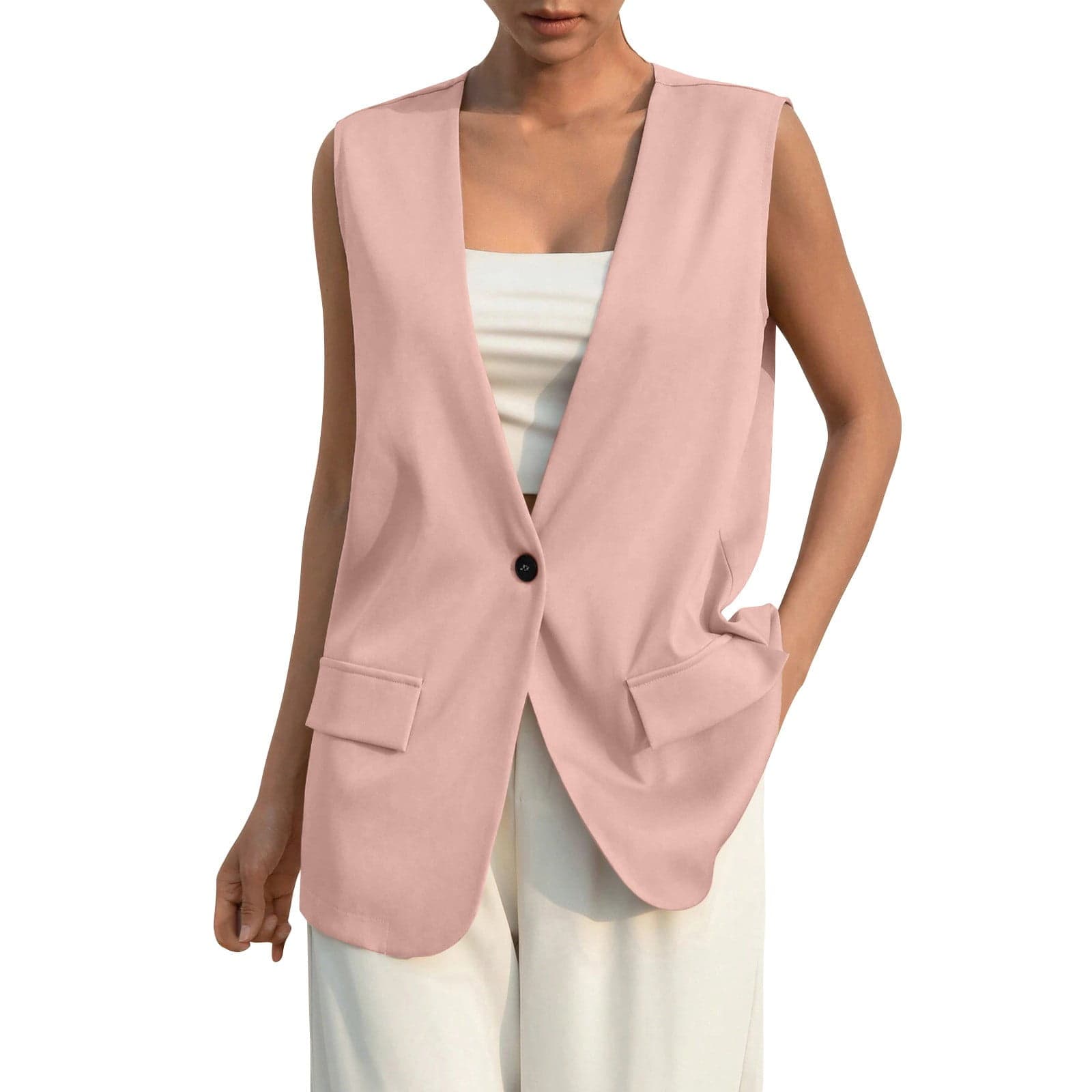 Sleeveless Blazer Jackets for Women Summer 2024 Fashion Casual Lightweight Open Front Work Office Blazer Vest with Pockets