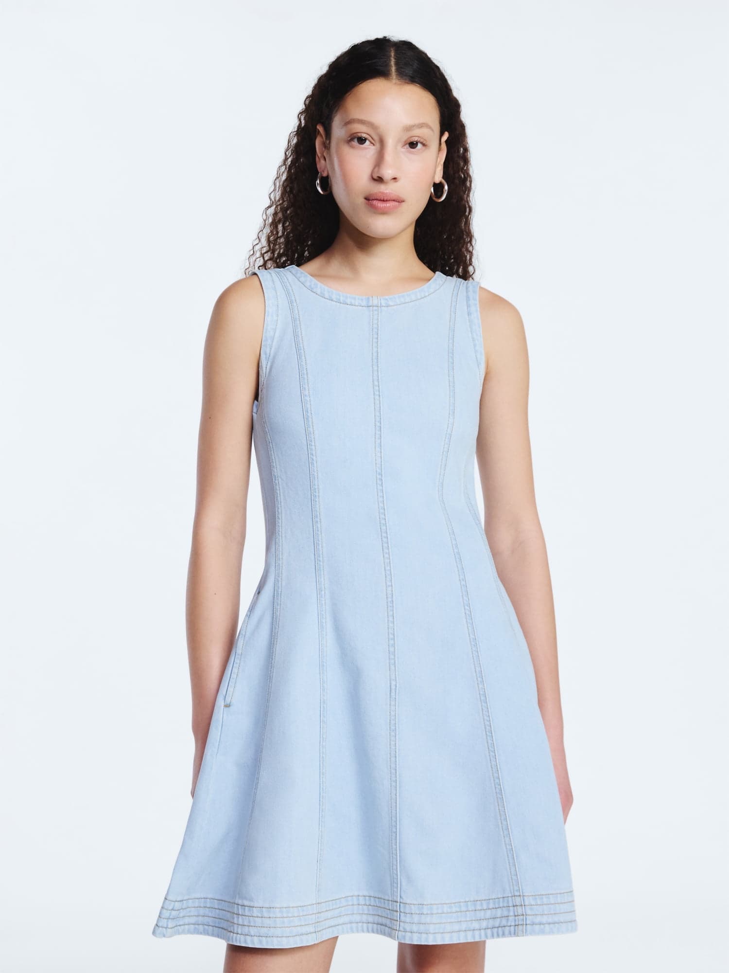 Women's and Women's Plus Sleeveless Denim Panel Mini Dress, Sizes XS-4X