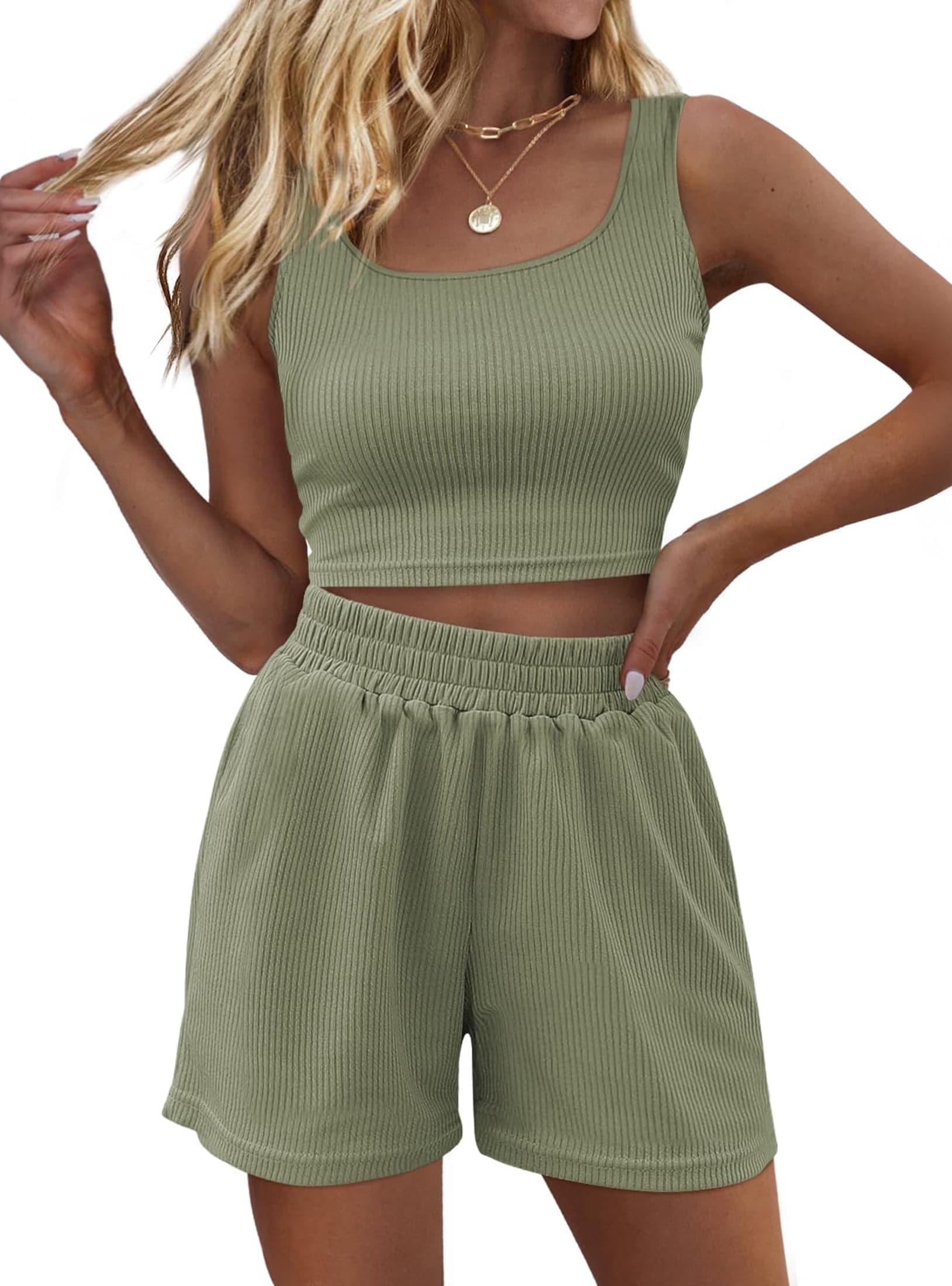 Women's Lounge Set Two Piece Sleeveless High Waisted Shorts Summer Outfits, Size XS-2XL