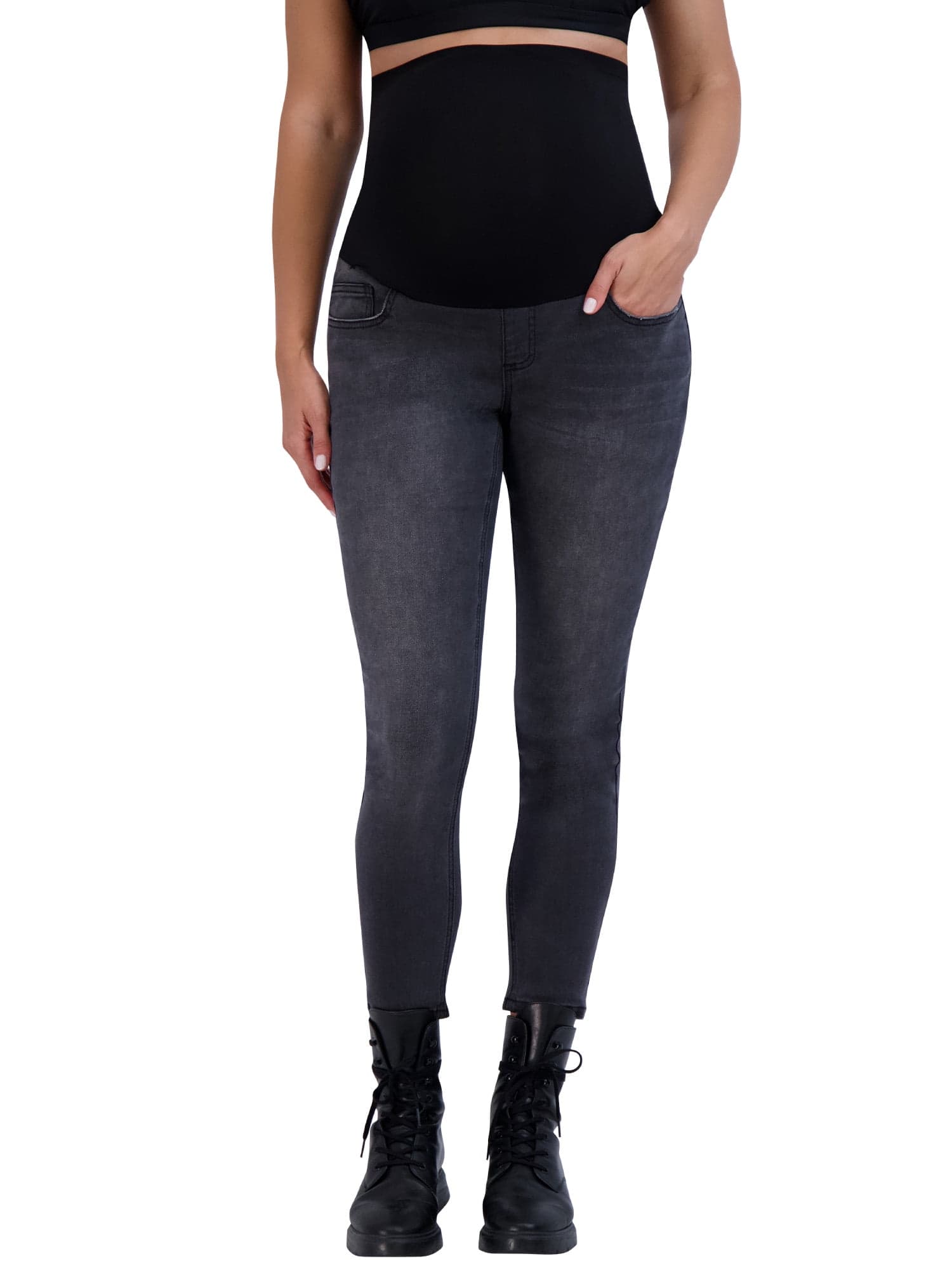 Women's Maternity Jeans Over The Belly - Pregnancy Clothes for All Seasons, Maternity Pants - 27" Inseam (S, Charcoal)