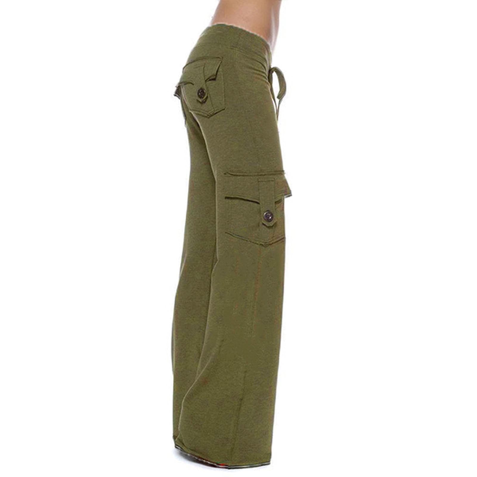 Plus Size Cargo Pants for Women, Elastic Waist Drawstring Stretch Yoga Leggings Straight Leg Casual Comfy Workout Gym Pants with Cargo Pockets