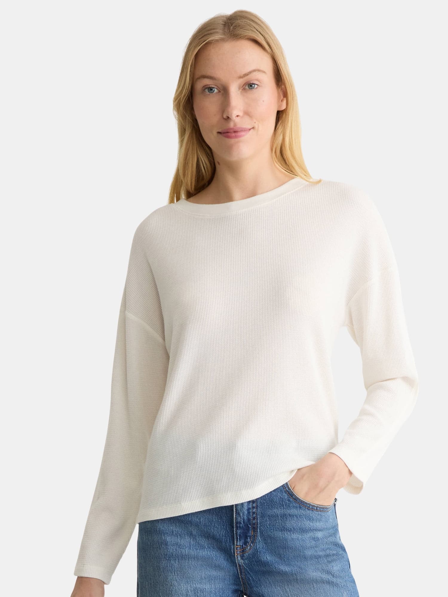 Women's Boxy Thermal Tee with Long Sleeves, Sizes XS-XXXL