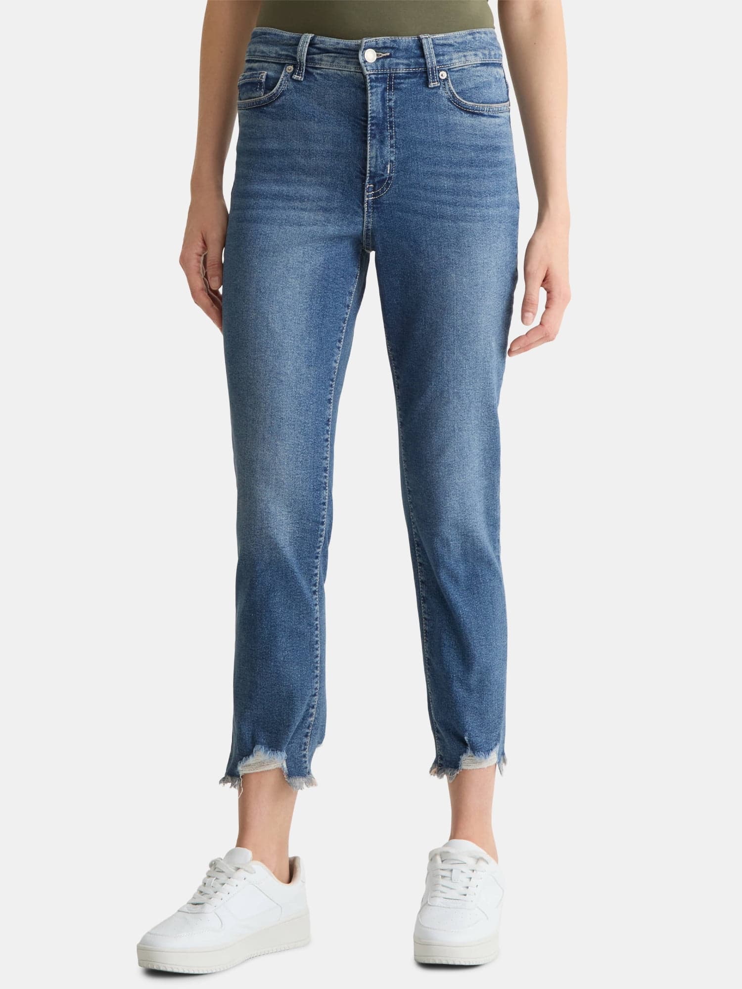 Women's High Rise Straight Leg Destructed Hem Jeans, 26" Inseam, Sizes 0-20