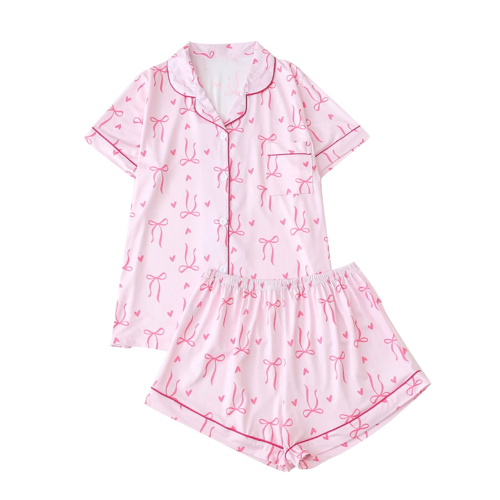 Women's 2 Piece Pajama Set Cute Halloween Print Sleepwear Matching Pjs Sets Button Up Shirt with Lounge Shorts Set S-2XL