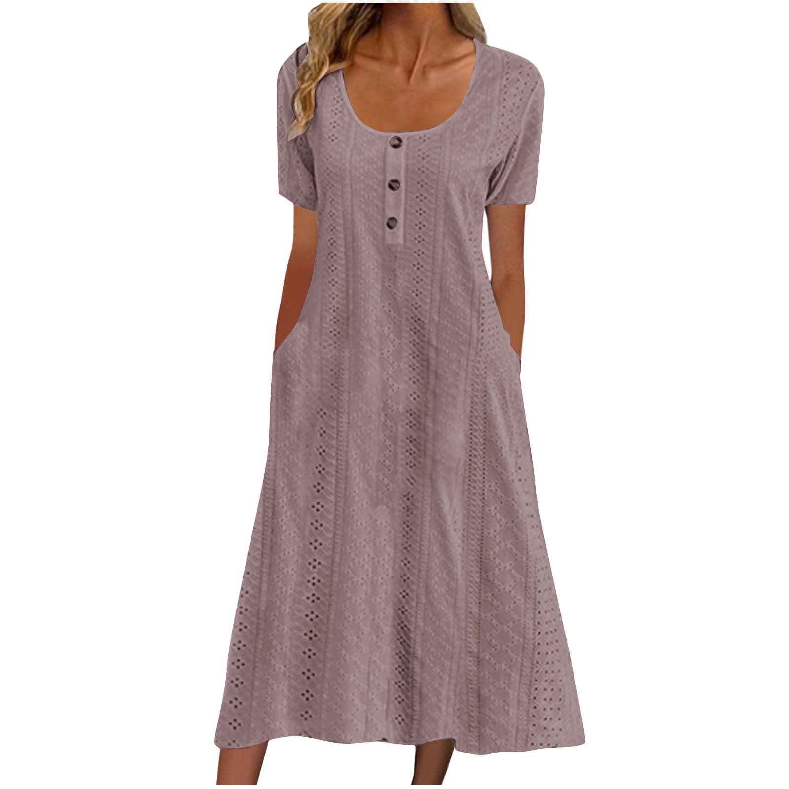 Women's Summer Casual Short Sleeve Round Neck Pocket Dress Plus Size S - 2XL Knitted Breathable Stretchy Loose Fit Daily Wear Dress for Women Casual Women's Dress with Pockets