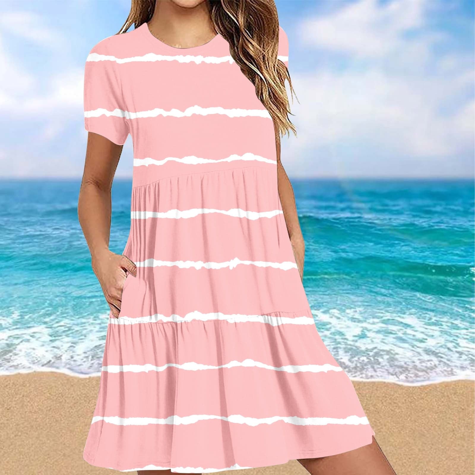 Wancir Women's Casual Summer T Shirt Dresses Short Sleeve Swing Dress with Pockets