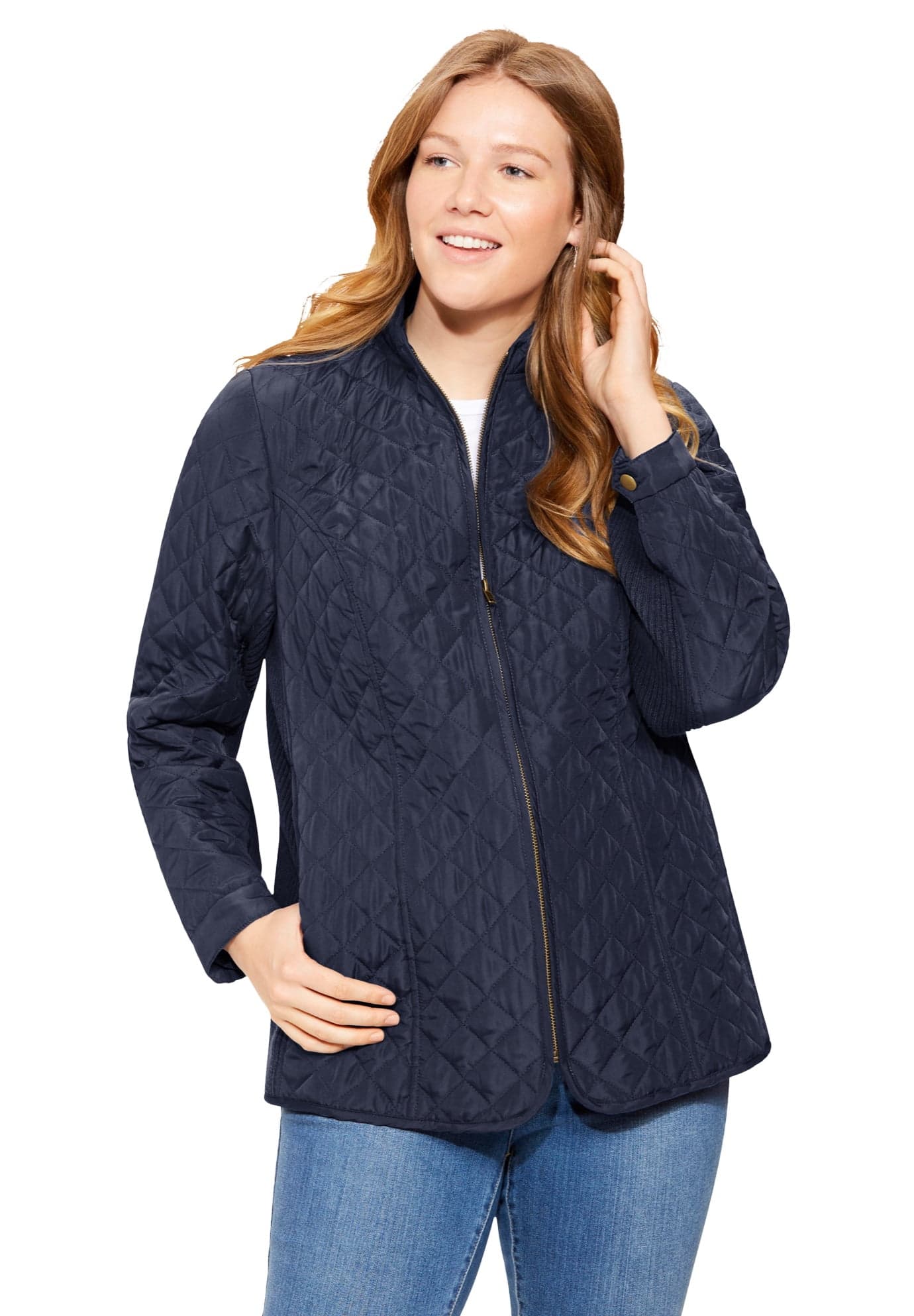Plus Size Zip-Front Quilted Jacket Quilted Lightweight Coat