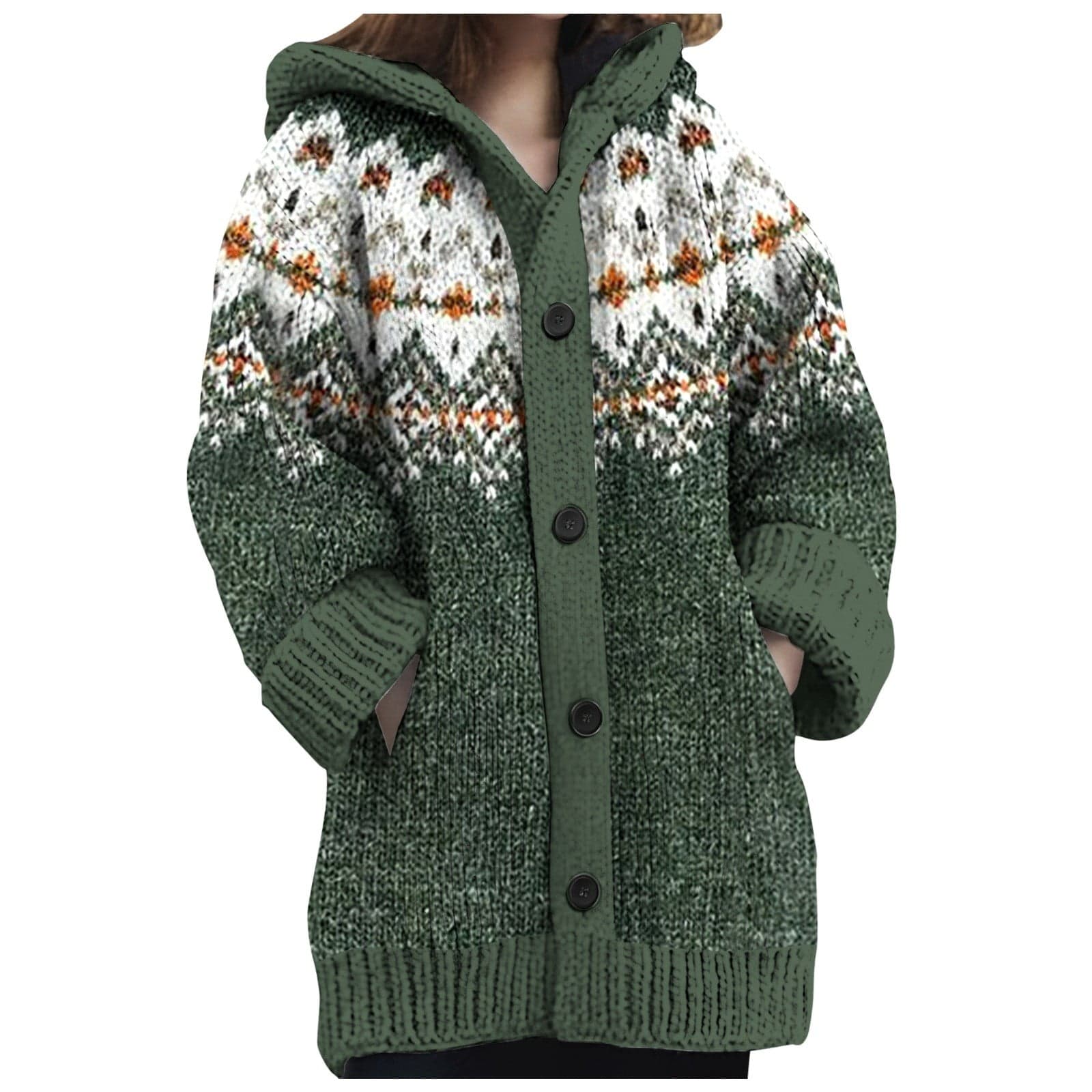 Women Cardigan Cozy Knitted Hooded With Pockets Casual Style Sweater Jacket Light Weight Cardigan