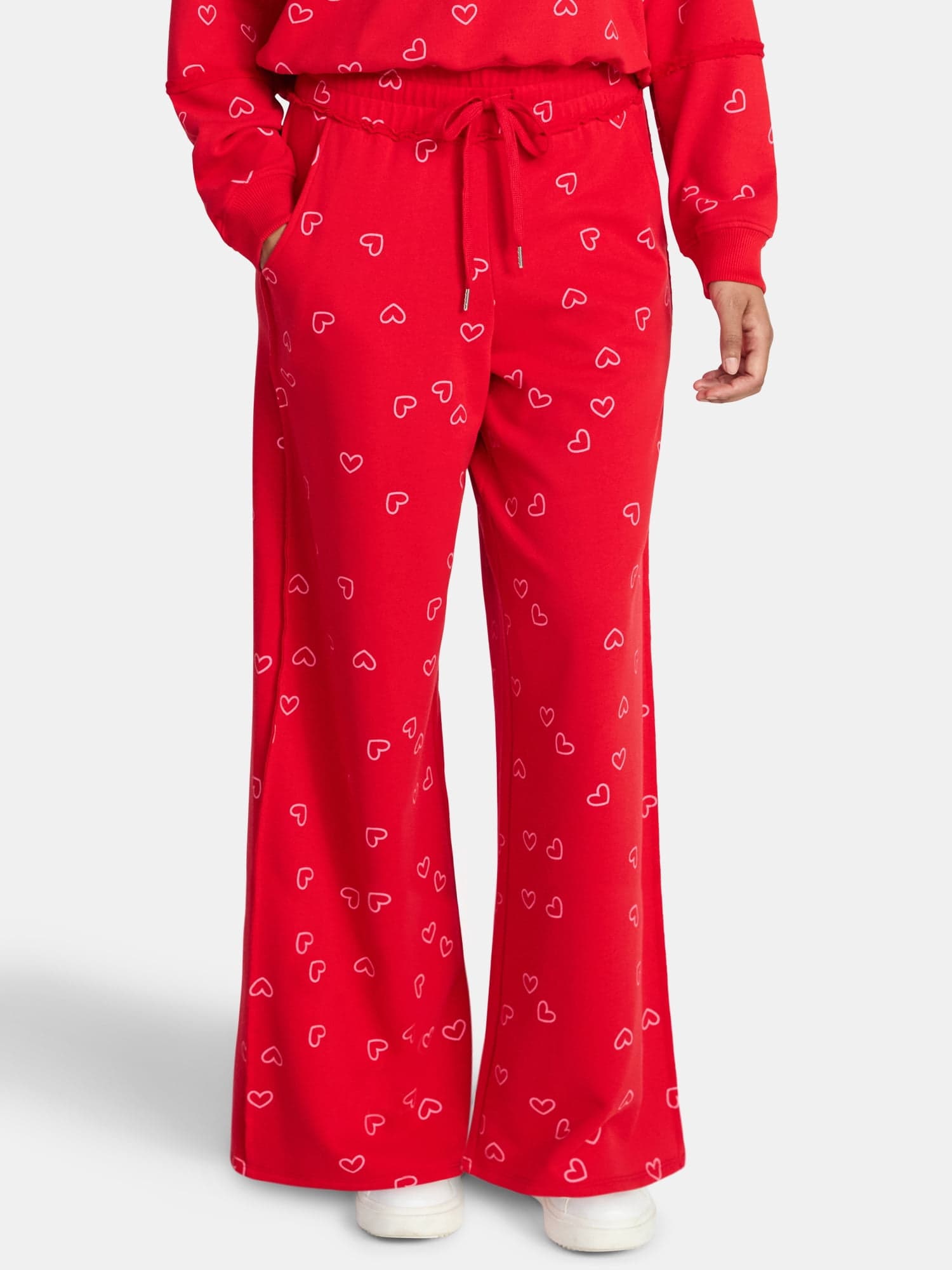 Valentine's Day Women's Love Scatter Graphic Fleece Pants from Way to Celebrate, Sizes S-XXXL