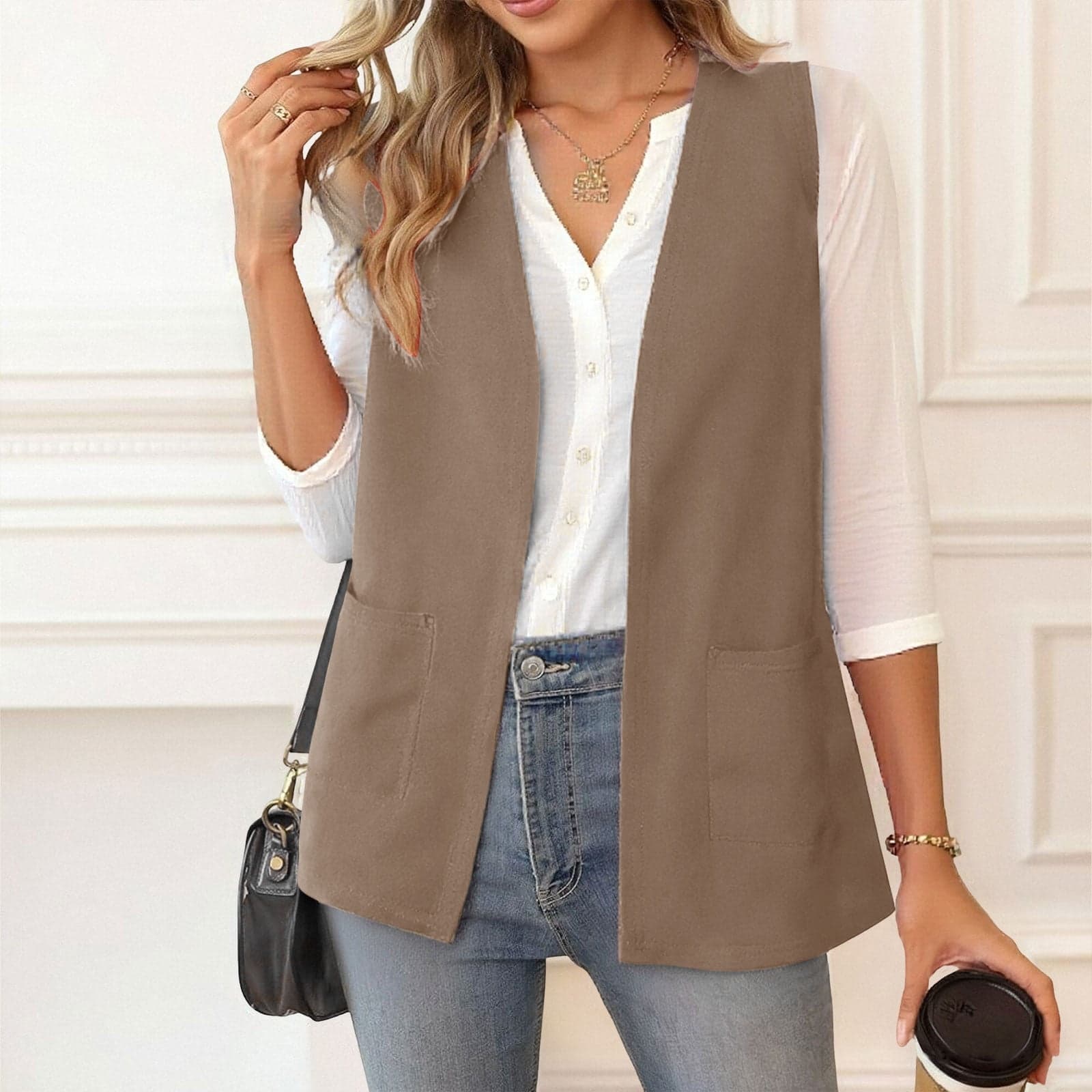 Chic Sleeveless Vest Blazer Top for Women Solid Color Stretch Comfort Office Casual Wear
