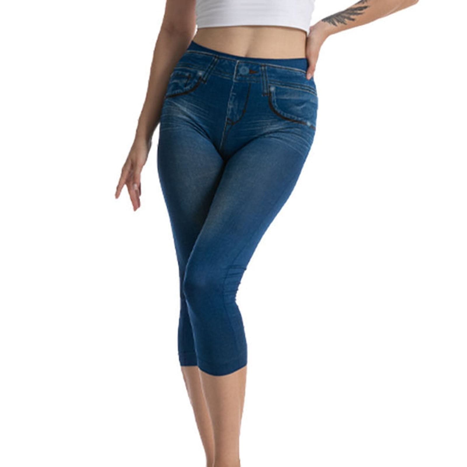 Women's Stretchy Slim Fit Jeans, Summer Butt Lifting Skinny Jeans for Women, Stretch Mid Waist Pull-On Denim Capris Pants